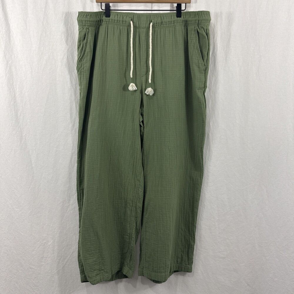 Old Navy High Waisted Textured Soft Green Pants Women Sz XL Tall Beach Gauze